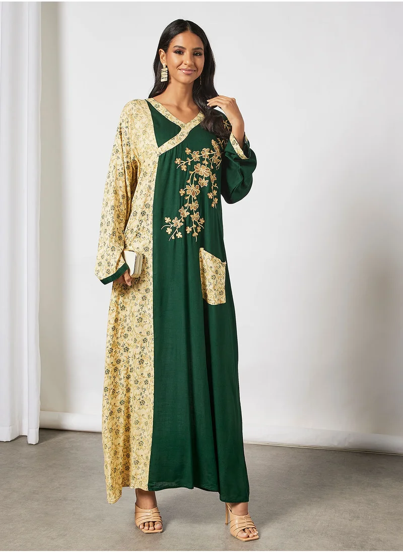 HANA & SARA Overlap Front Printed Jalabiya