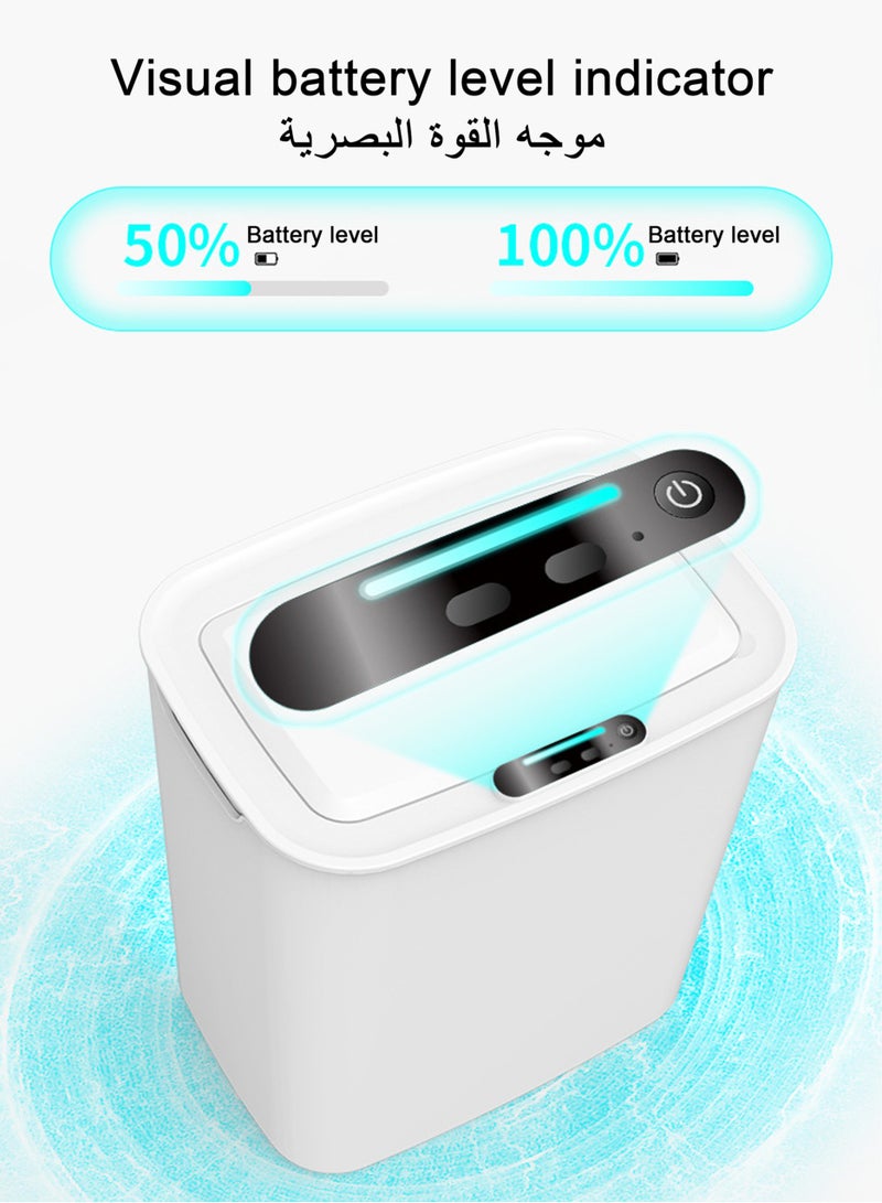 3.7 Gallon/14L Automatic Bathroom Trash Can, Touchless Motion Sensor Garbage Can with Lid, Smart Plastic Slim Wastebasket for Bathroom, Office, rv, Bedroom, Living Room