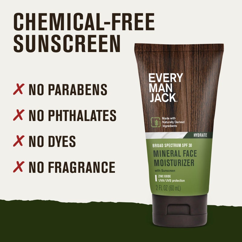 Every Man Jack لوشن وجه معدني للرجال من إيفري مان جاك مع واقي شمس واسع الطيف SPF 30 مع أكسيد الزنك - مختبر من قبل أطباء الجلد - حماية UVA/UVB - مرطب يومي لحماية وتخفيف جفاف البشرة - 2 أونصة سائلة (عبوتين)  - Image 5