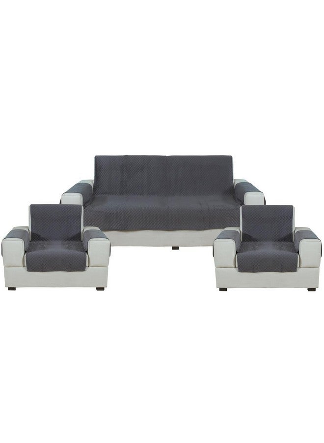 Nendle Luxurious Soft Velvet Quilted Anti-Slip Sofa Cover 5 Seater Fully Covered with Combined Sofa Seat, Back and Arms Protector Covers (Grey, Pack of 3+1+1) - Image 2