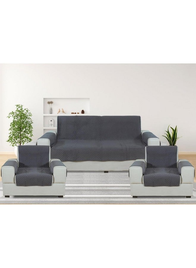 Nendle Luxurious Soft Velvet Quilted Anti-Slip Sofa Cover 5 Seater Fully Covered with Combined Sofa Seat, Back and Arms Protector Covers (Grey, Pack of 3+1+1) - Image 1