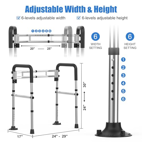 UGarden Upgraded Toilet Safety Rails 380LBS Stainless Steel Toilet Rail Frame Adjustable Stand Alone Toilet Support with NonSlip Grips Suction CupsToolFree Assembly Fits for ElderlyDisabled - Image 3