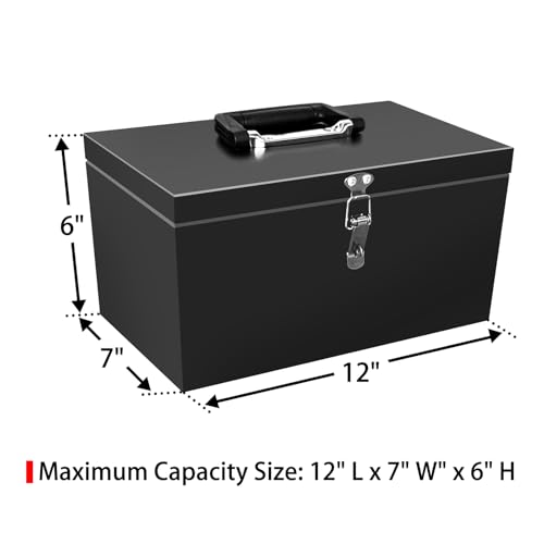 Peastorm Small Steel Metal Tool Box, Lockable Storage Box for Storing Valuable Items, Office Documents, Garage Tools (12" Black) - Image 5