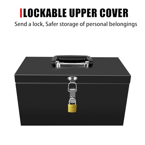 Peastorm Small Steel Metal Tool Box, Lockable Storage Box for Storing Valuable Items, Office Documents, Garage Tools (12" Black) - Image 3