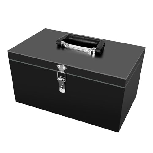 Peastorm Small Steel Metal Tool Box, Lockable Storage Box for Storing Valuable Items, Office Documents, Garage Tools (12" Black) - Image 1