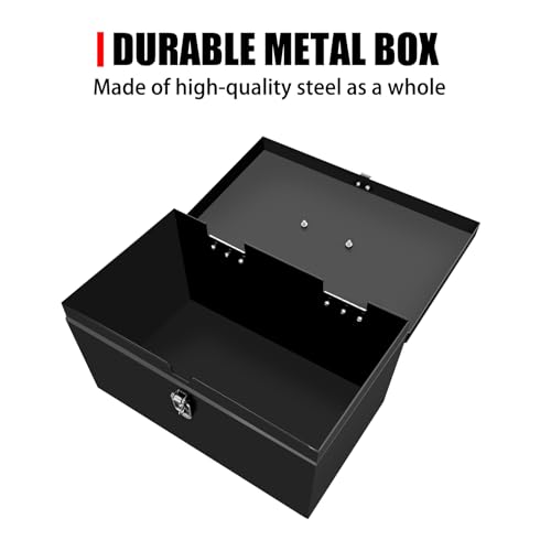 Peastorm Small Steel Metal Tool Box, Lockable Storage Box for Storing Valuable Items, Office Documents, Garage Tools (12" Black) - Image 2
