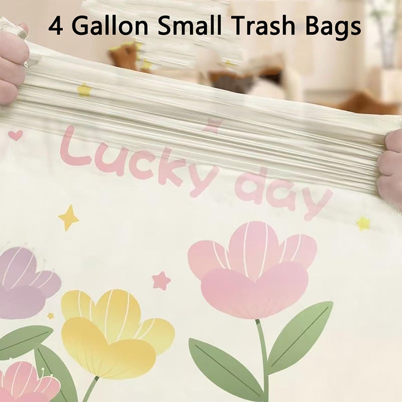KASTWAVE 4 Gallon Trash Bags, 100 Count Drawstring Garbage Bags - Tear-Resistant, Leak-Proof Small Trash Liners for Bathroom, Office, Kitchen, Bedroom - Pink Floral Printed Heavy Duty Trash Can Bags - Image 5