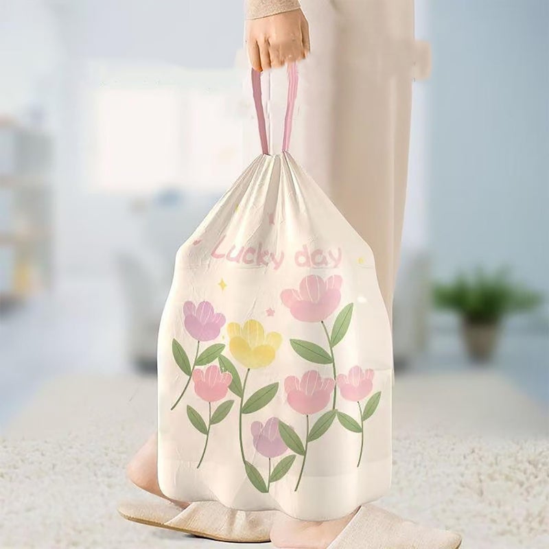 KASTWAVE 4 Gallon Trash Bags, 100 Count Drawstring Garbage Bags - Tear-Resistant, Leak-Proof Small Trash Liners for Bathroom, Office, Kitchen, Bedroom - Pink Floral Printed Heavy Duty Trash Can Bags - Image 3