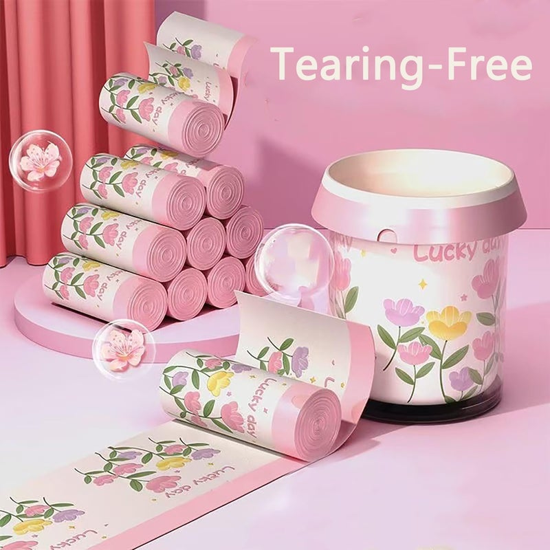 KASTWAVE 4 Gallon Trash Bags, 100 Count Drawstring Garbage Bags - Tear-Resistant, Leak-Proof Small Trash Liners for Bathroom, Office, Kitchen, Bedroom - Pink Floral Printed Heavy Duty Trash Can Bags - Image 4