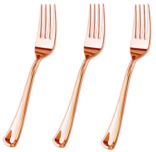 50 Piece Rose Gold Plastic Forks Set  Reusable and Recyclable  Rose Gold Plastic Forks for Weddings Anniversaries Showers Parties  Elegant and Sturdy Utensils by JL Prime