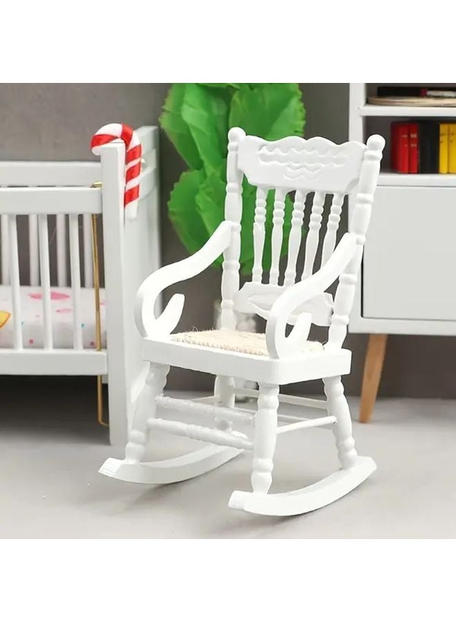 White Dollhouse Furniture Set With Bed Rocking Horse Chair Dresser Miniature Decor - Image 4