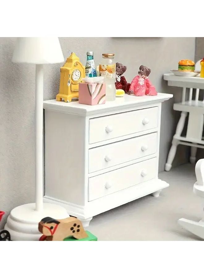 White Dollhouse Furniture Set With Bed Rocking Horse Chair Dresser Miniature Decor - Image 5