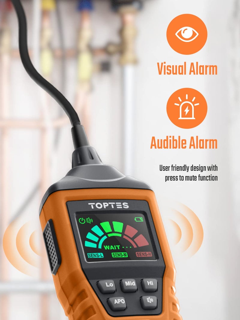 TOPTES PT520A Natural Gas Detector, Gas Leak Detector with 17-Inch Gooseneck, Locating The Source Like Propane, Methane, and Butane for Home and RV (Includes Battery x3) - Orange - Image 3