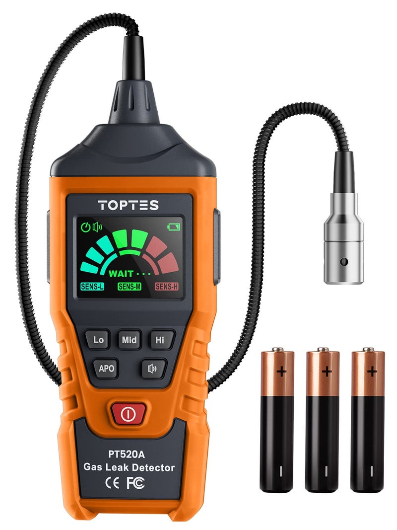 TOPTES PT520A Natural Gas Detector, Gas Leak Detector with 17-Inch Gooseneck, Locating The Source Like Propane, Methane, and Butane for Home and RV (Includes Battery x3) - Orange - Image 1