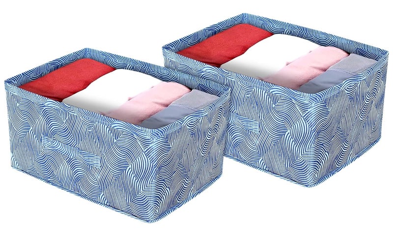 Kuber Industries Lahariya Printed NonWoven Rectangular Flodable Cloth Storage BoxDrawer Pack of 2 BlueHS43KUBMART26312 - Image 1