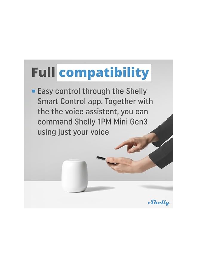 Shelly Shelly 1PM Mini Gen3 WiFi & Bluetooth Smart Relay Switch, 1 Channel 8A with Current Measurement, Flush-Mounted Light Switch, Compatible with Alexa and Google Home, iOS-Android App, No Hub Required  - Image 5