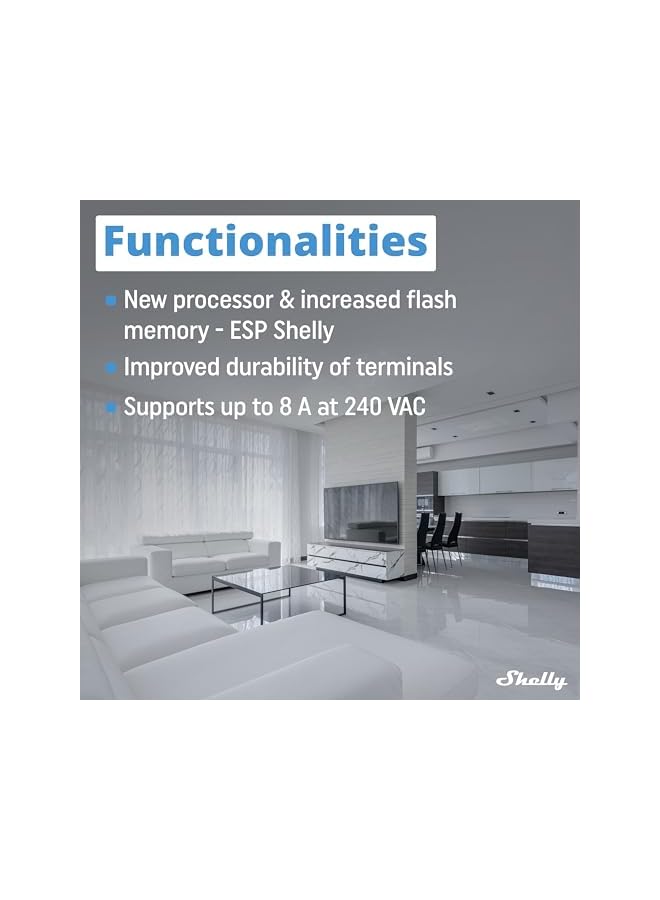 Shelly Shelly 1PM Mini Gen3 WiFi & Bluetooth Smart Relay Switch, 1 Channel 8A with Current Measurement, Flush-Mounted Light Switch, Compatible with Alexa and Google Home, iOS-Android App, No Hub Required  - Image 3