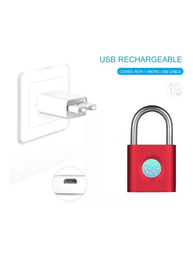 Rechargeable Smart Fingerprint Padlock Red/Silver/Green 5.04x2.9x1.3cm - Image 4