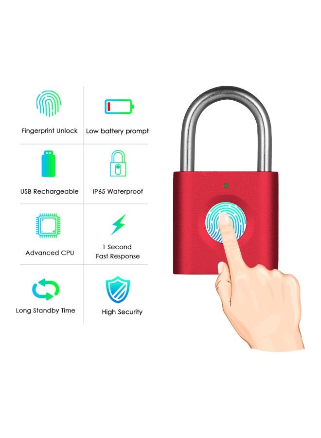 Rechargeable Smart Fingerprint Padlock Red/Silver/Green 5.04x2.9x1.3cm - Image 3