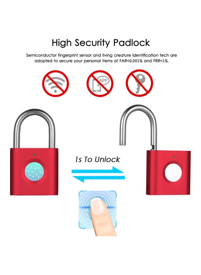 Rechargeable Smart Fingerprint Padlock Red/Silver/Green 5.04x2.9x1.3cm - Image 5