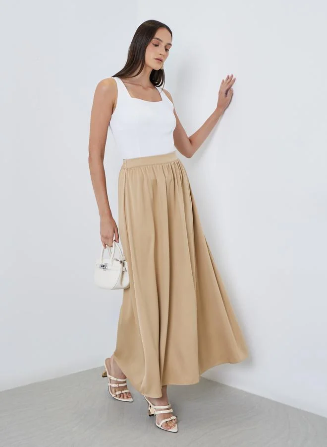 Styli Styli Solid Pleated Detail A-Line Maxi Skirt