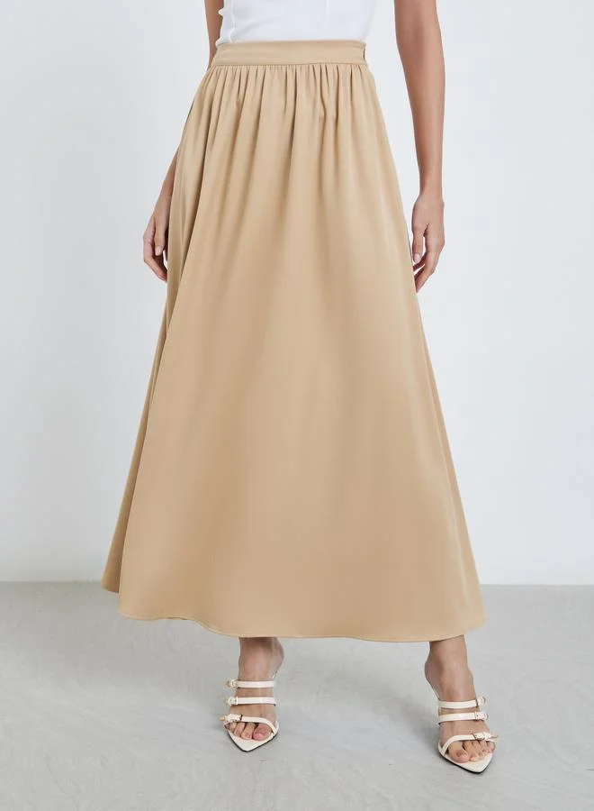 Styli Styli Solid Pleated Detail A-Line Maxi Skirt