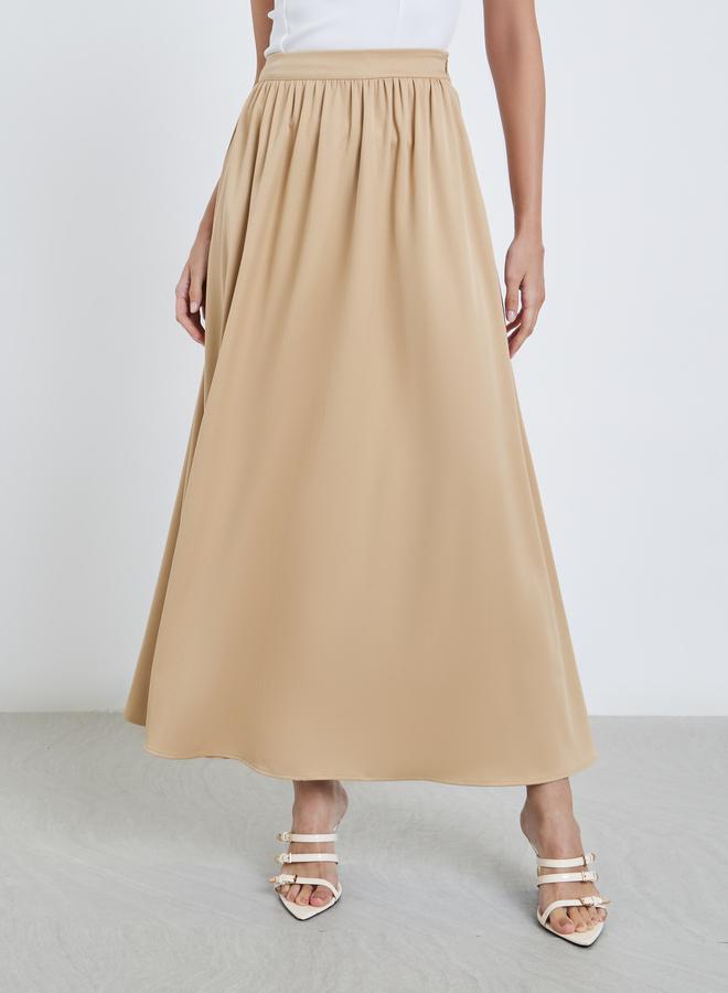 Styli Solid Pleated Detail A-Line Maxi Skirt - Image 2