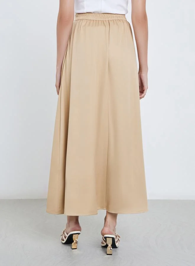 Styli Styli Solid Pleated Detail A-Line Maxi Skirt