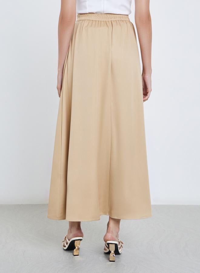 Styli Solid Pleated Detail A-Line Maxi Skirt - Image 4