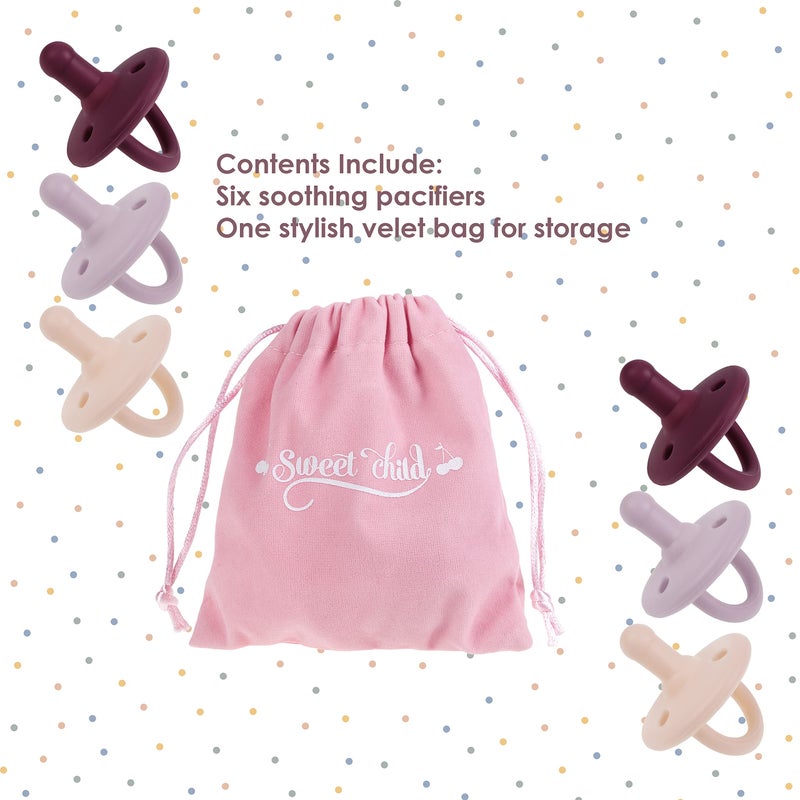 Sweet Child Pacifiers 0-18 Months, Set of 6 Ultra-Light Silicone Binkies with Collapsible Handle & 3 Air Holes for Added Safety, Best Newborn Pacifiers for Baby Boys Or Girls - Image 2