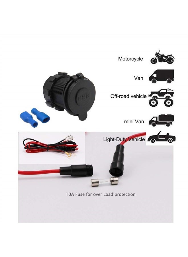 WYMECT Dual USB Charger Socket Waterproof Power Outlet 12V/24V 2.1A & 2.1A for Car Boat Marine RV Mobile Blue LED - Image 3