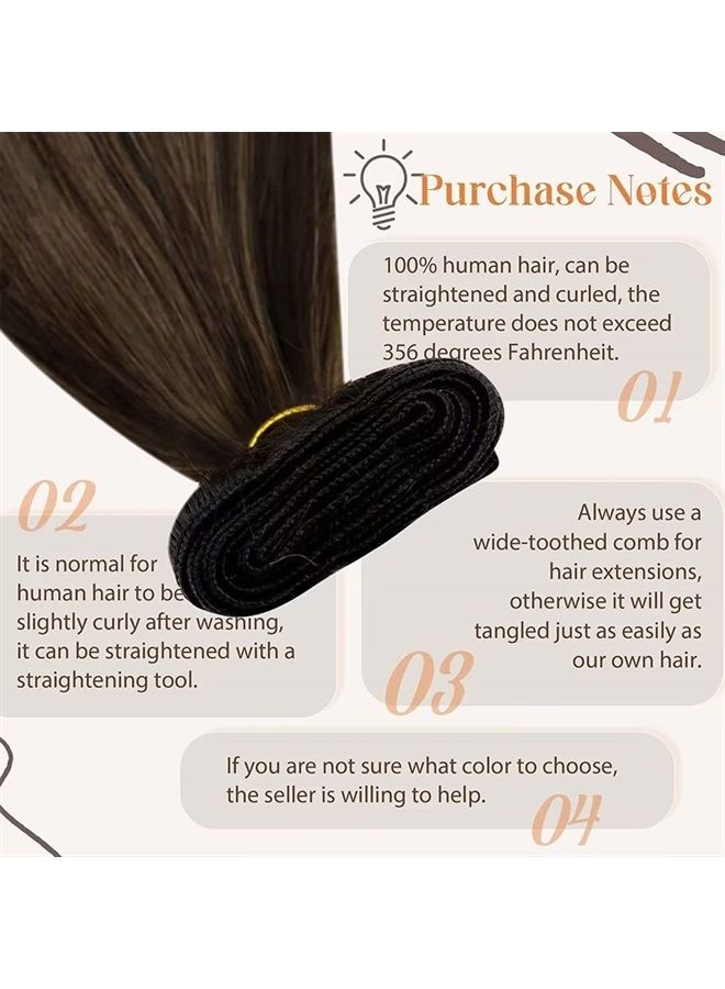 LaaVoo Real Hair Extensions Sew in Human Hair Extensions Dark Brown Balayage Brown Hair Extensions Weft Real Human Hair Extensions Black Girl 16" 100G - Image 2