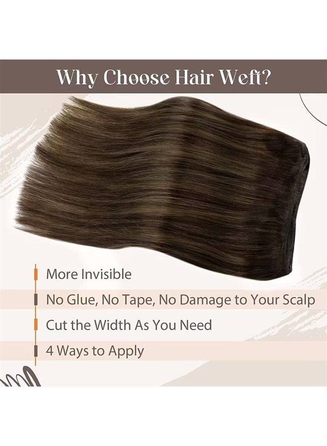 LaaVoo Real Hair Extensions Sew in Human Hair Extensions Dark Brown Balayage Brown Hair Extensions Weft Real Human Hair Extensions Black Girl 16" 100G - Image 4
