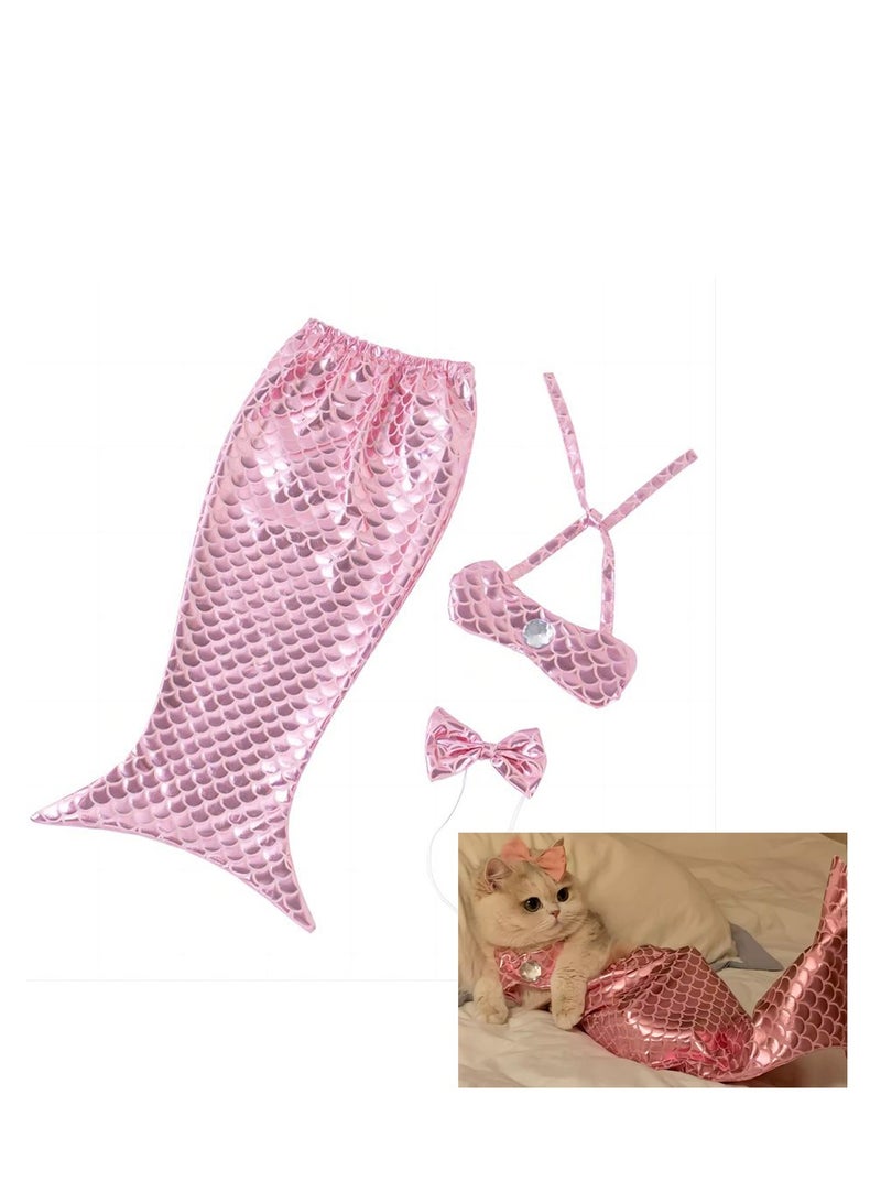 Loquat Cat and Dog Costumes Mermaid Costume Creative Funny Fishtail Dress Puppy Photo Props (Pink)(M) - Image 1