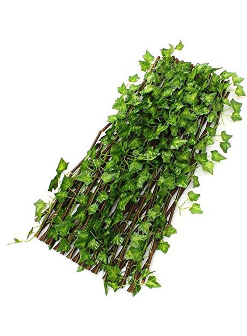 LINGWEI Bamboo Wooden Fence with Artificial Plants Green Ivy Leaves Expandable Wicker for Home Garden Wall Decoration 3pcs - Image 3