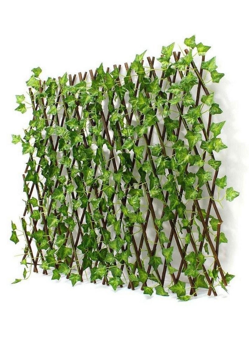 LINGWEI Bamboo Wooden Fence with Artificial Plants Green Ivy Leaves Expandable Wicker for Home Garden Wall Decoration 3pcs - Image 5