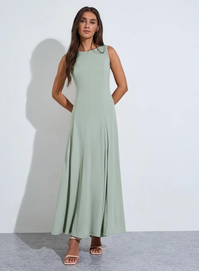 Styli  Green Solid Pleated Details A-Line Maxi Dress with Shrug for Women | Best Price UAE