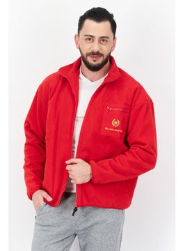 Men Sportswear Fit Long Sleeve Embroidered Sweatshirt, Red