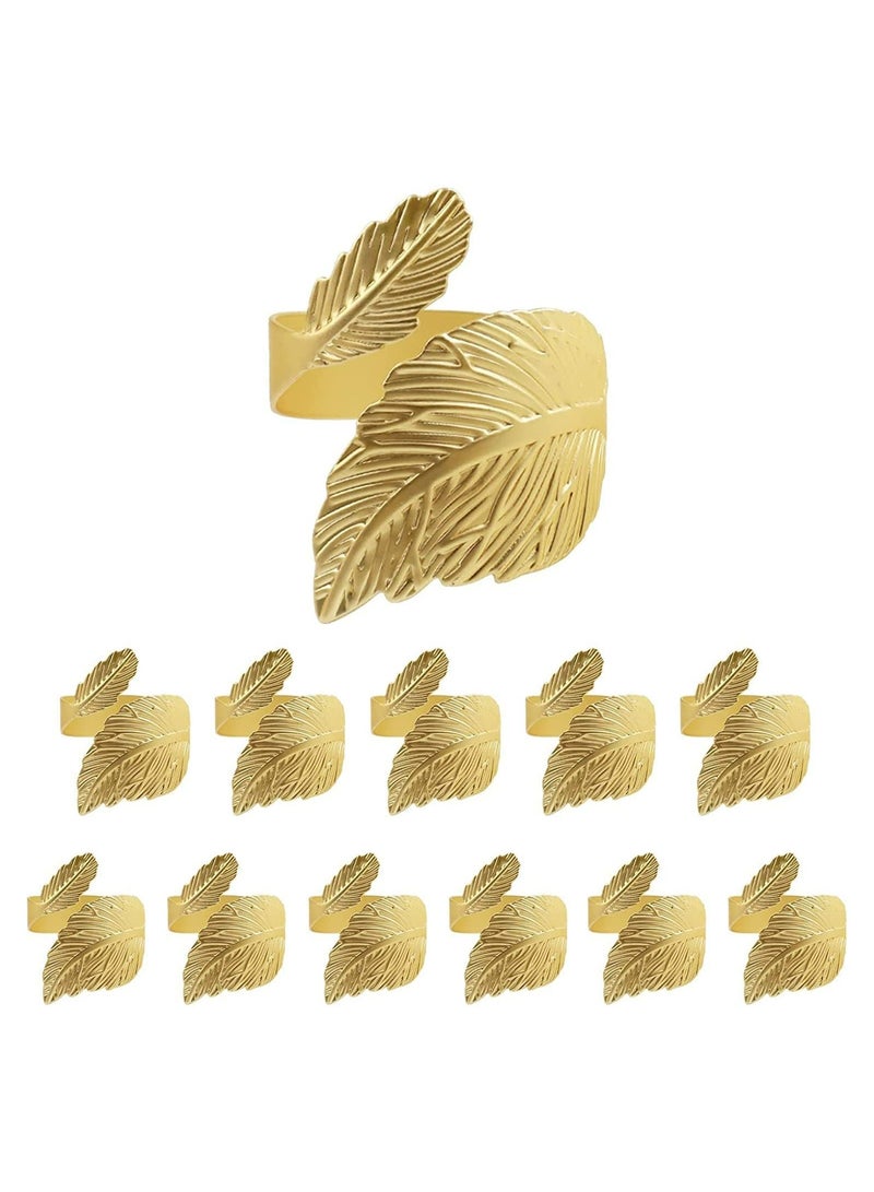 Y&D Leaf Shape Napkin Rings 12Pcs Gold for Table Setting Anniversary Birthday Thanksgiving Party Alloy Open Ring Hotel - Image 5
