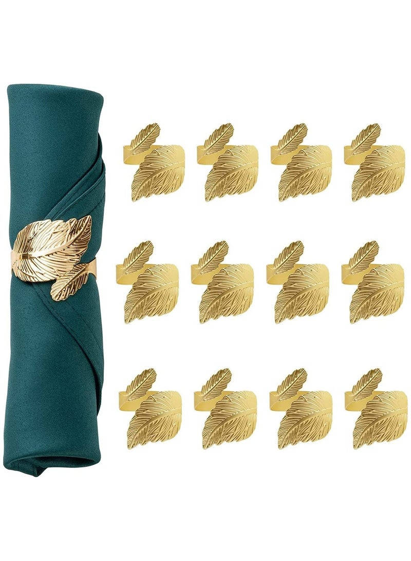 Y&D Leaf Shape Napkin Rings 12Pcs Gold for Table Setting Anniversary Birthday Thanksgiving Party Alloy Open Ring Hotel - Image 1