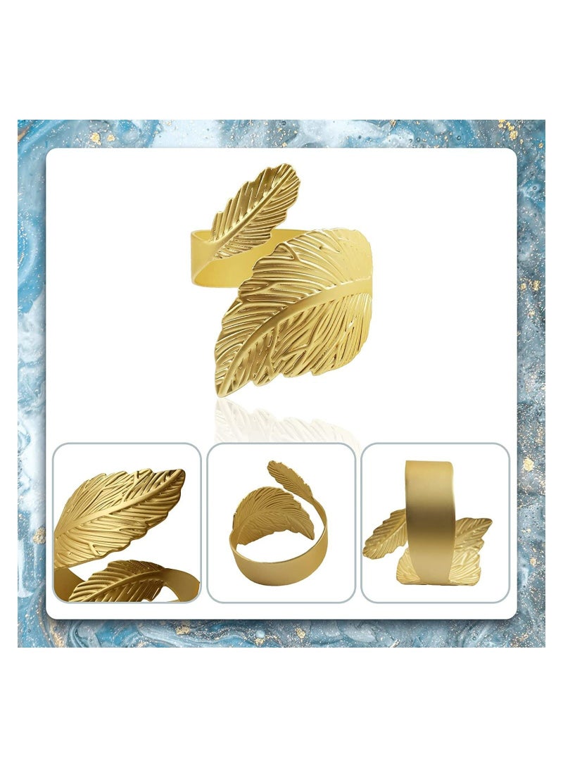 Y&D Leaf Shape Napkin Rings 12Pcs Gold for Table Setting Anniversary Birthday Thanksgiving Party Alloy Open Ring Hotel - Image 3