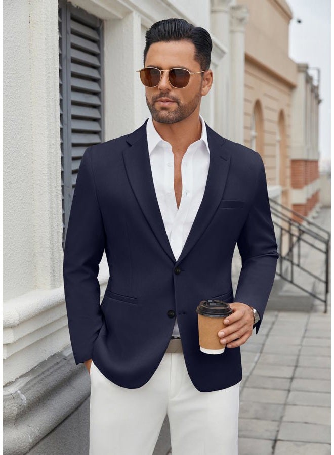 COOFANDY Men's Casual Blazer Regular Fit Lightweight Two Button Sport Coat Suit Jacket, Navy Blue, M - Image 2