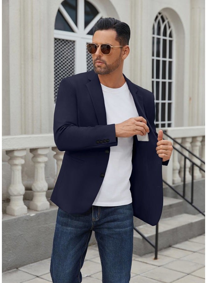 COOFANDY Men's Casual Blazer Regular Fit Lightweight Two Button Sport Coat Suit Jacket, Navy Blue, M - Image 3