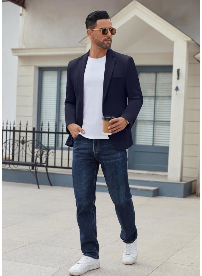 COOFANDY Men's Casual Blazer Regular Fit Lightweight Two Button Sport Coat Suit Jacket, Navy Blue, M - Image 5