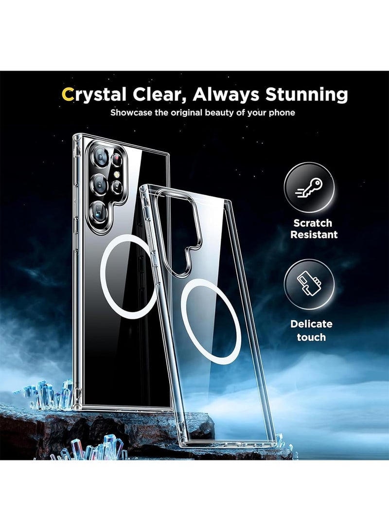 Aookay [5 in 1] for Samsung Galaxy S25 Ultra Case, Magnetic Clear Case for Magsafe with 2 Tempered Glass Screen Protector 2 Camera Lens Protector [No-Yellowing] Wireless Charging Transparent Back Slim Cover Case - Image 4