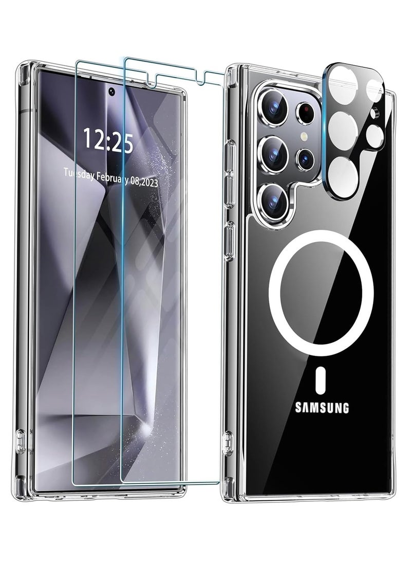 Aookay [5 in 1] for Samsung Galaxy S25 Ultra Case, Magnetic Clear Case for Magsafe with 2 Tempered Glass Screen Protector 2 Camera Lens Protector [No-Yellowing] Wireless Charging Transparent Back Slim Cover Case - Image 1