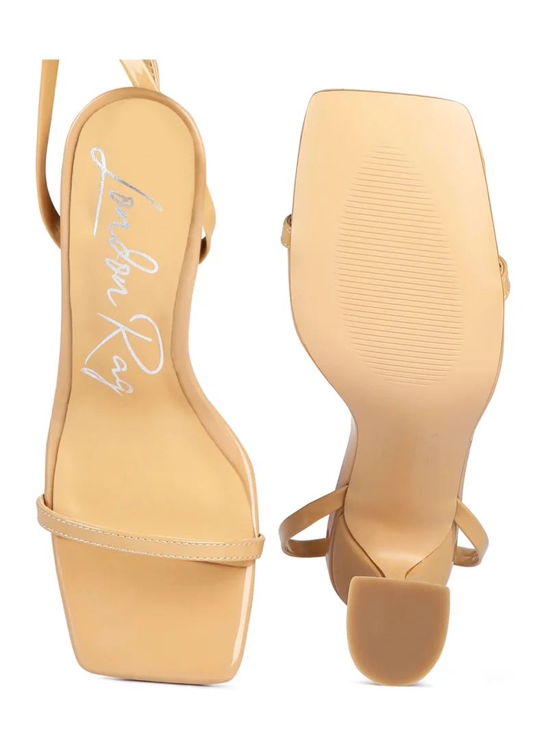 London Rag Nude Strappy Tie Up Spool Heel Sandals
