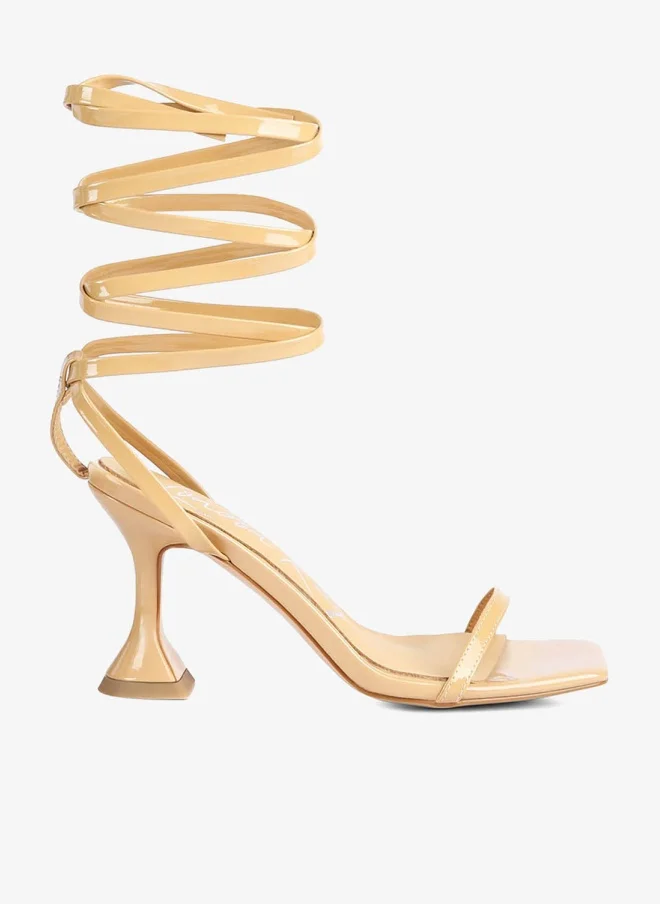 Nude Strappy Tie Up Spool Heel Sandals