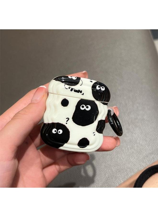 Generic - Three-dimensional Briquettes Are Suitable For Apple AirPods Pro1/2/3 Generation Bluetooth Wireless Earphone Set Wave Soft Shell Pendant-Color:Wave Stick Coal Ball + Ring-Applicable Model:Airpods 3 Generation - Image 1