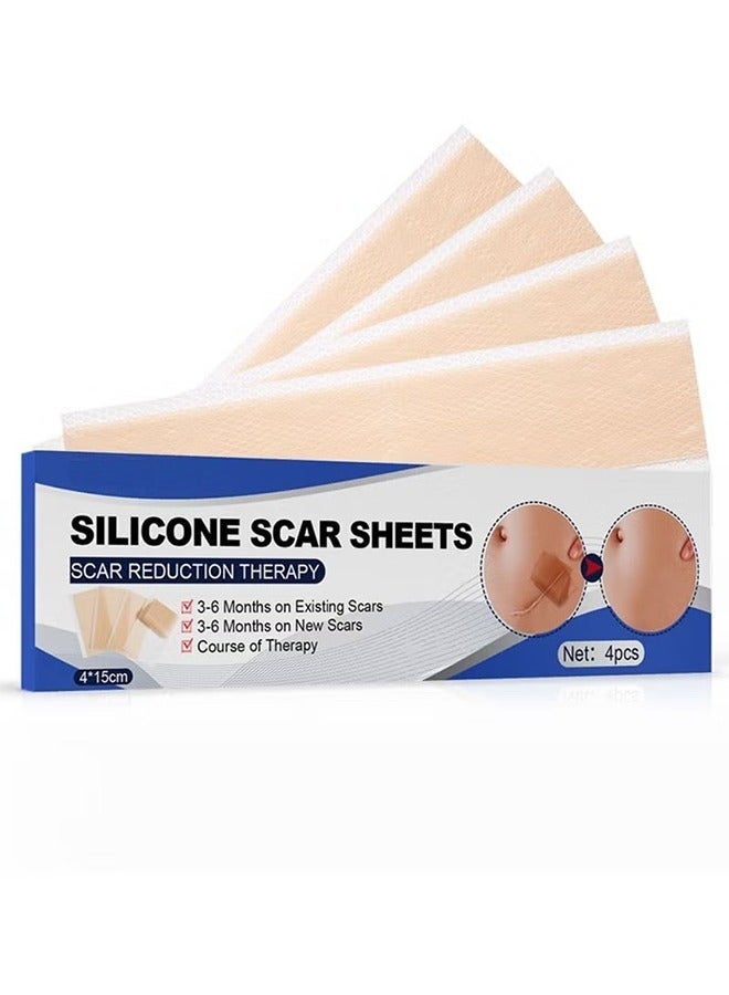 4PCS Professional Silicone Scar Sheets,Soft Silicone Gel Scar Tape Painless Silicone Tape Roll Effective Silicone Scar Removal Strips Sheets for C-Section  Keloid Surgery, Burn, Acne - Image 1